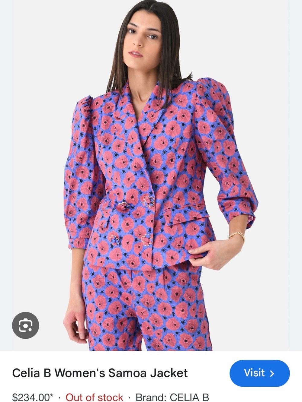 CeliaB Pink and Blue Floral Puff-Sleeve Blazer